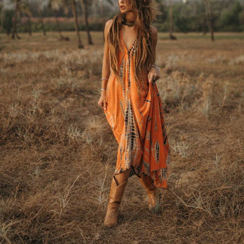 Revella The Label - Wholesale Dress - Women's - Skyla BOHO Halter Backless Printed Dress0