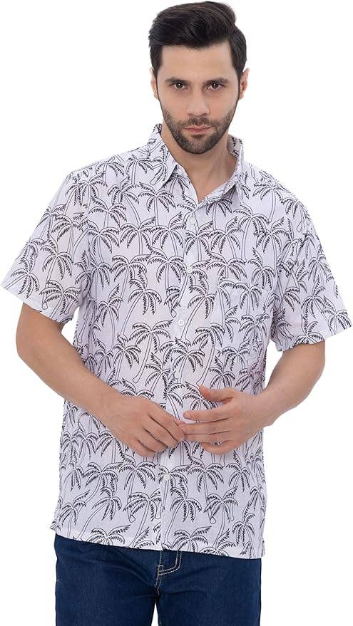 HAPPY BAY Linen Effect Mens  Shirts Black Palm Tree P00387 for wholesale on Faire5