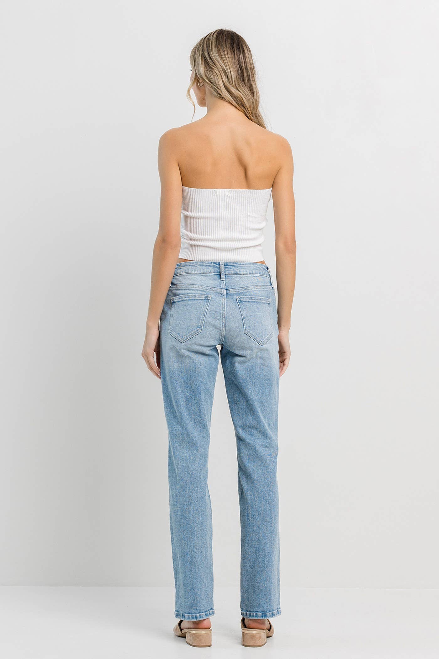 Light Denim Straight with Knee Rips for wholesale on Faire2