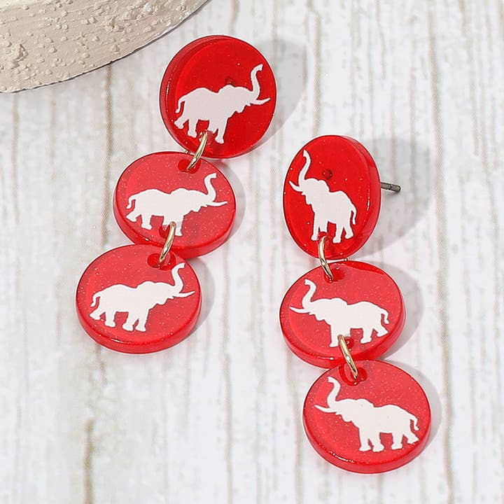 Triple Elephant Disc Game Day Style Drop Earrings for wholesale by Sensibling Corp.
