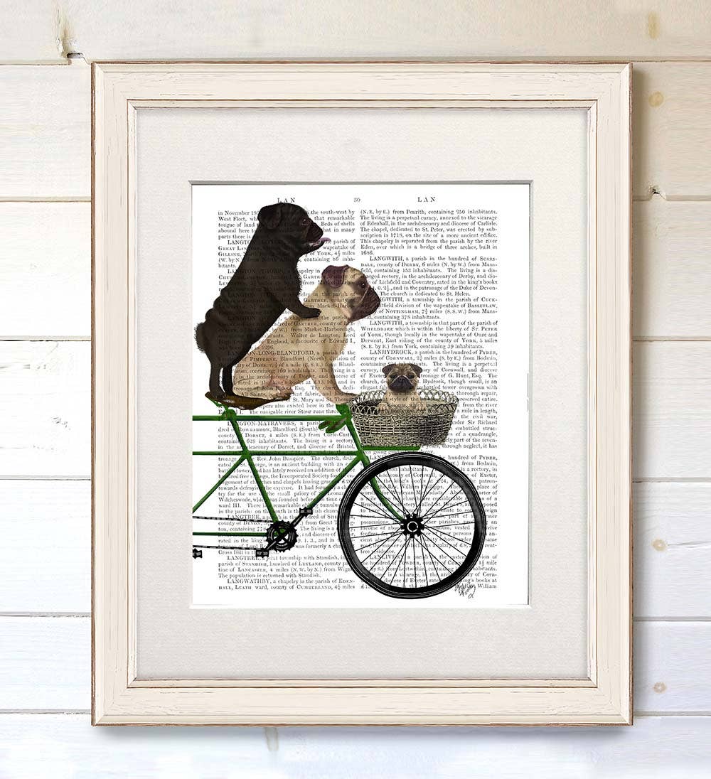 FabFunky Ltd - Wholesale Art Print - Pugs on Bicycle, Dog Book Print / Art Print / Wall Art1