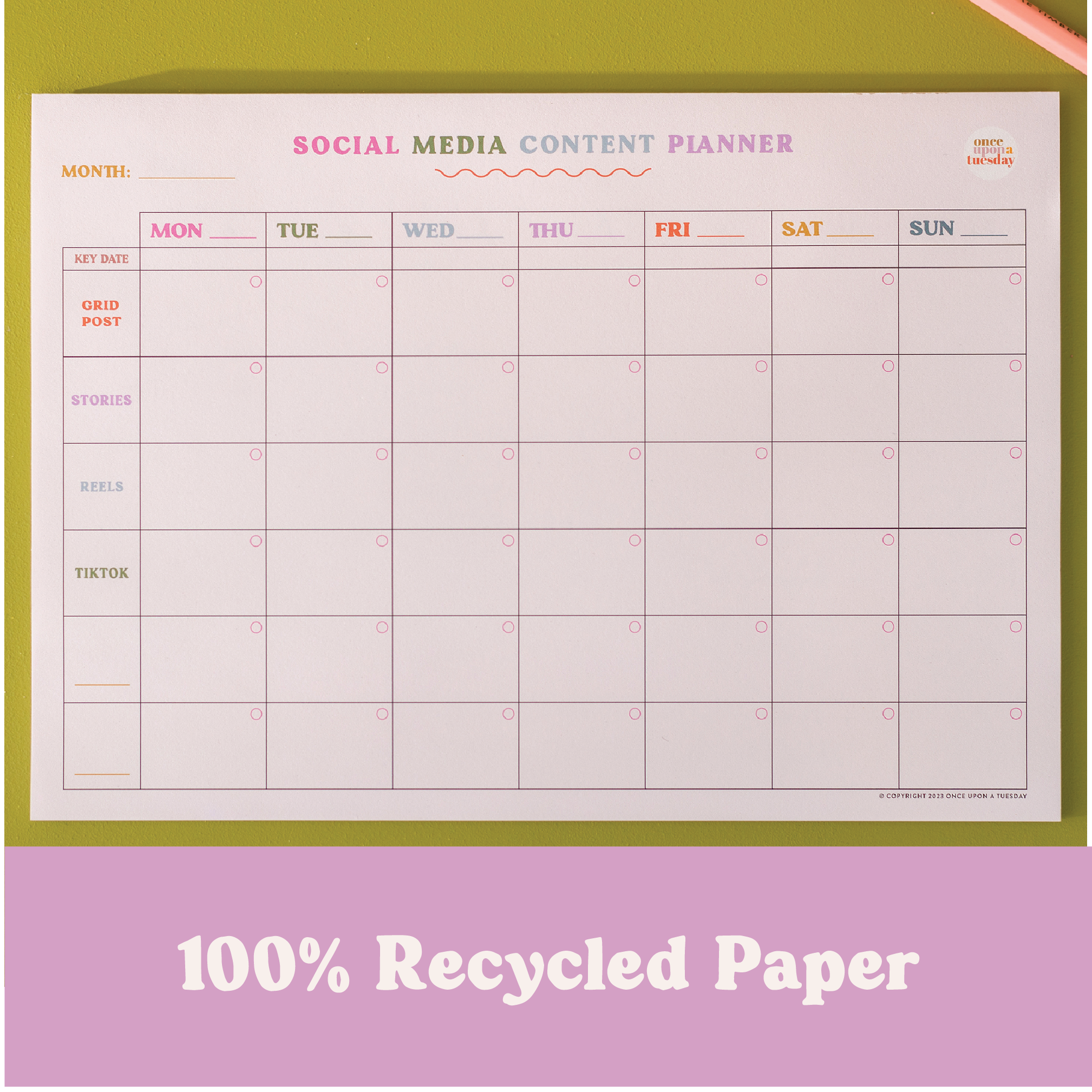 Good Tuesday (Once Upon a Tuesday) - Vente Agendas - Carnet de planification de contenu hebdomadaire pour les réseaux sociaux | A4 | Coloré5