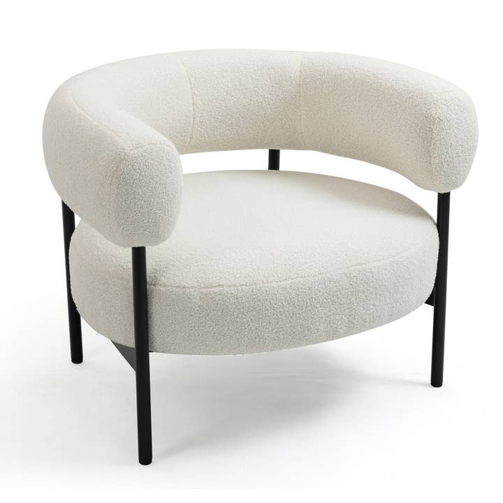 Glamour Home - Wholesale Chair - Ayuka White Boucle Fabric Accent Chair with Black Iron Legs4