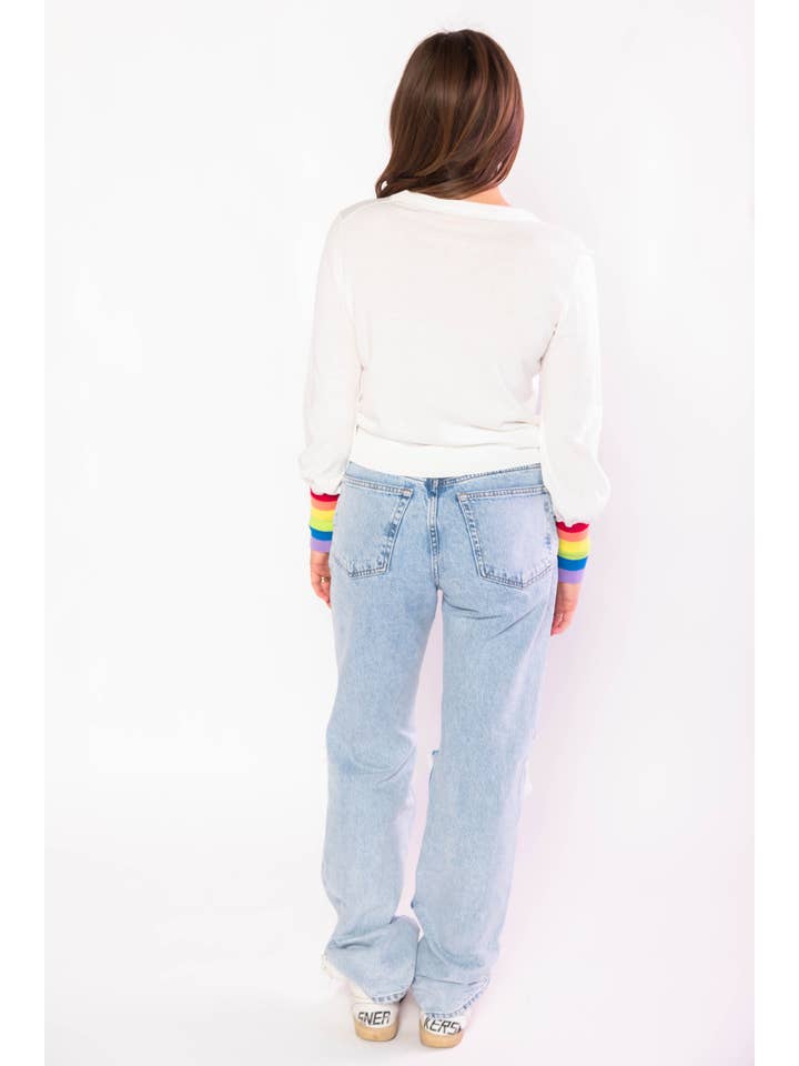 Molly Moran LLC - Wholesale Knit Sweater - Women's - Cream Puff Sleeve Rainbow Sweater5