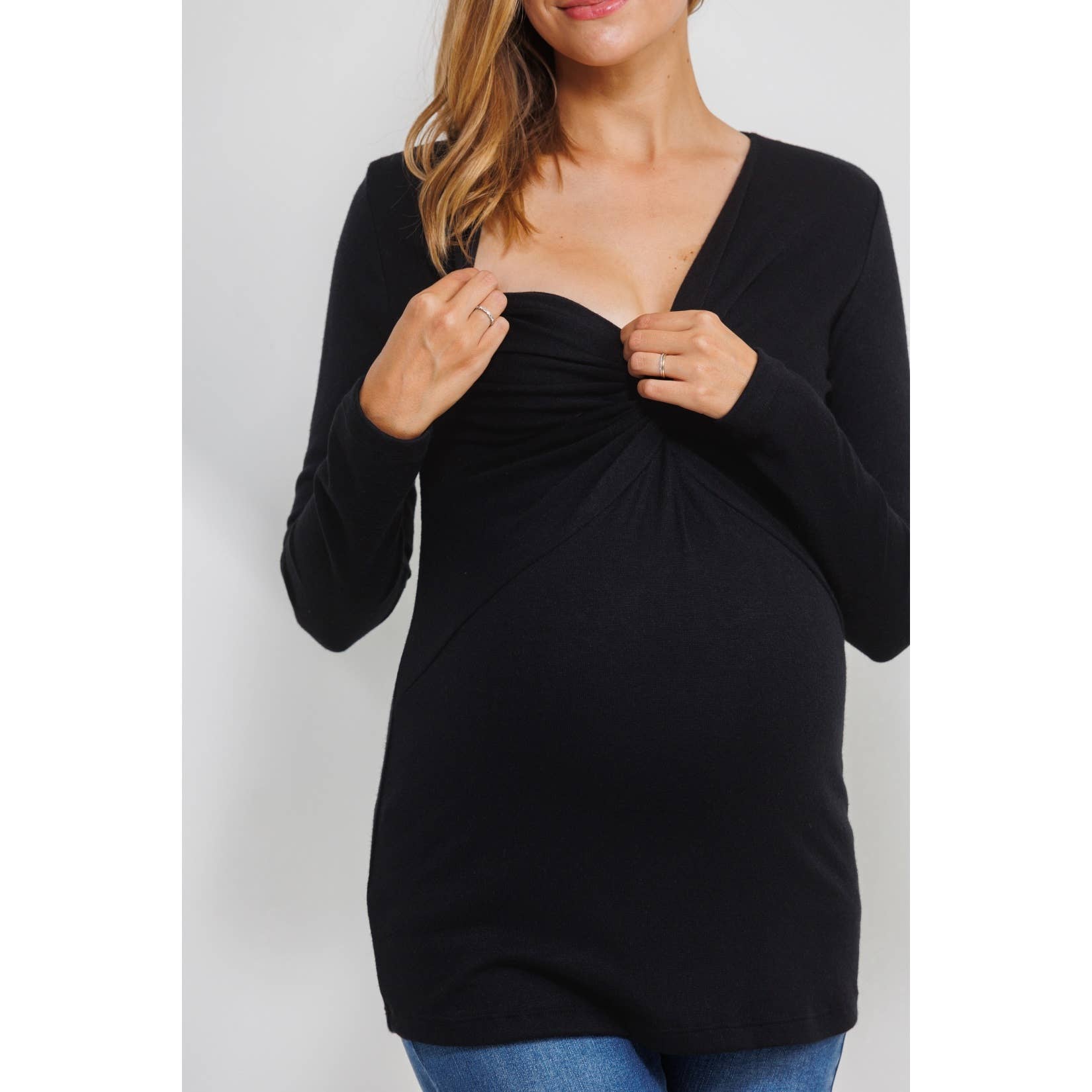 Hello Miz – Top - Maternidade por atacado – Top de Amamentação de Manga Comprida com Torção Frontal14