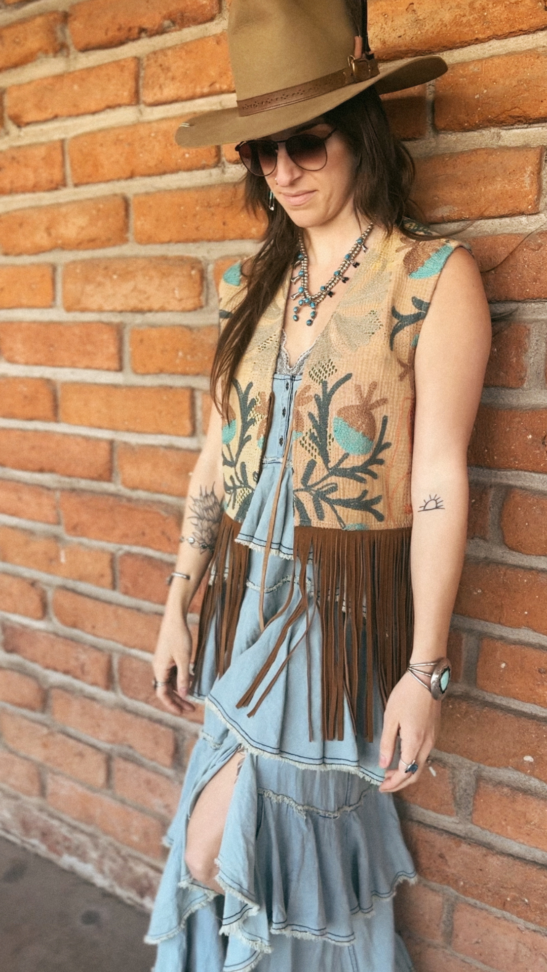 Wylder Trading Company - Wholesale Outerwear Vest - Women's - Boho Western Fringe Cowgirl Hippie Vest Leather Kantha14