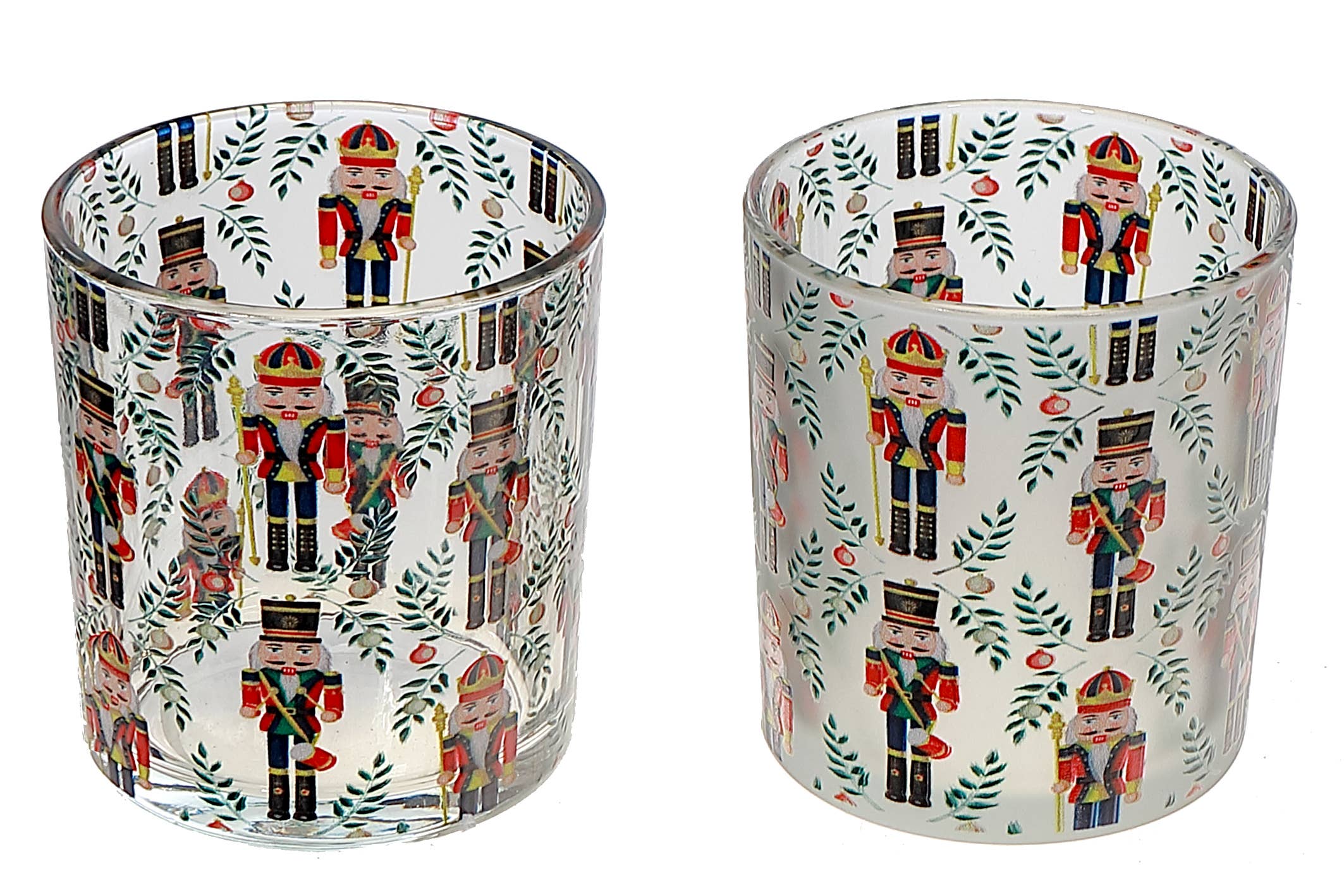 IH Casa Decor - Wholesale Candle Holder - GLASS TEALIGHT HOLDERS WITH DECAL (NUTCRACKER) (ASSTD)