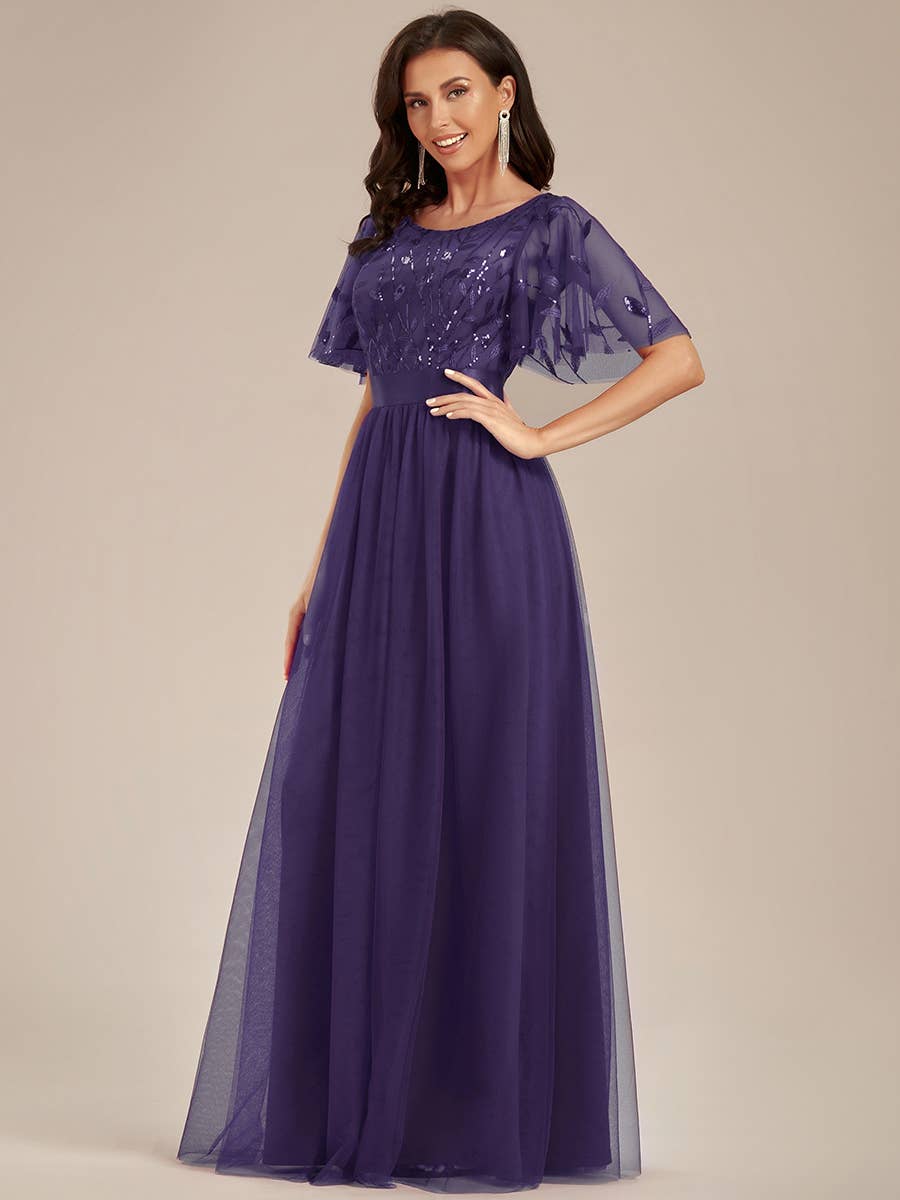 Ever-Pretty - Wholesale Gown - Women's - Sequin Print Maxi Long Evening Dresses with Cap Sleeve65