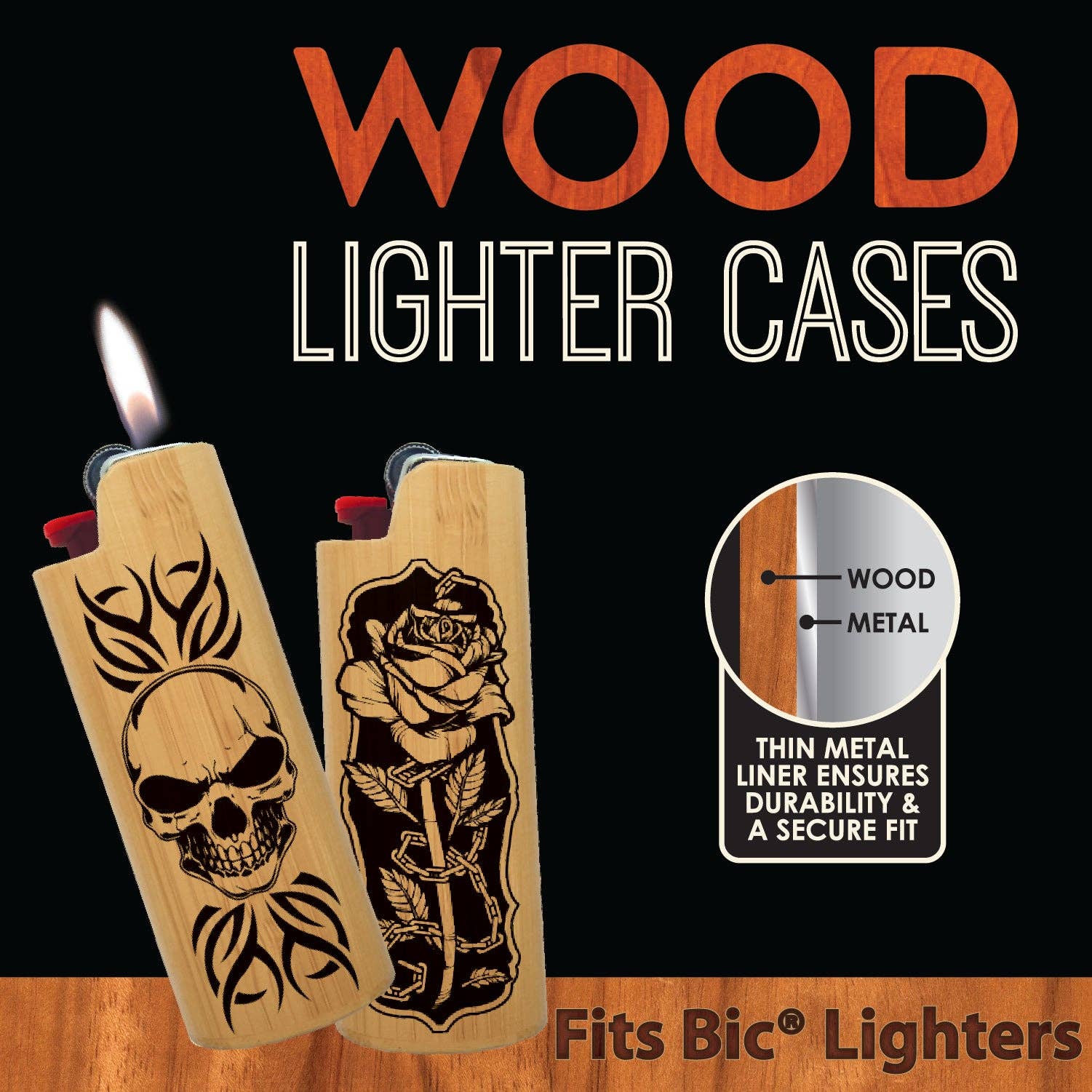 Novelty Closeout - Wholesale Lighter - Smokezilla Wooden Lighter Case Assortment- 12/Pack1