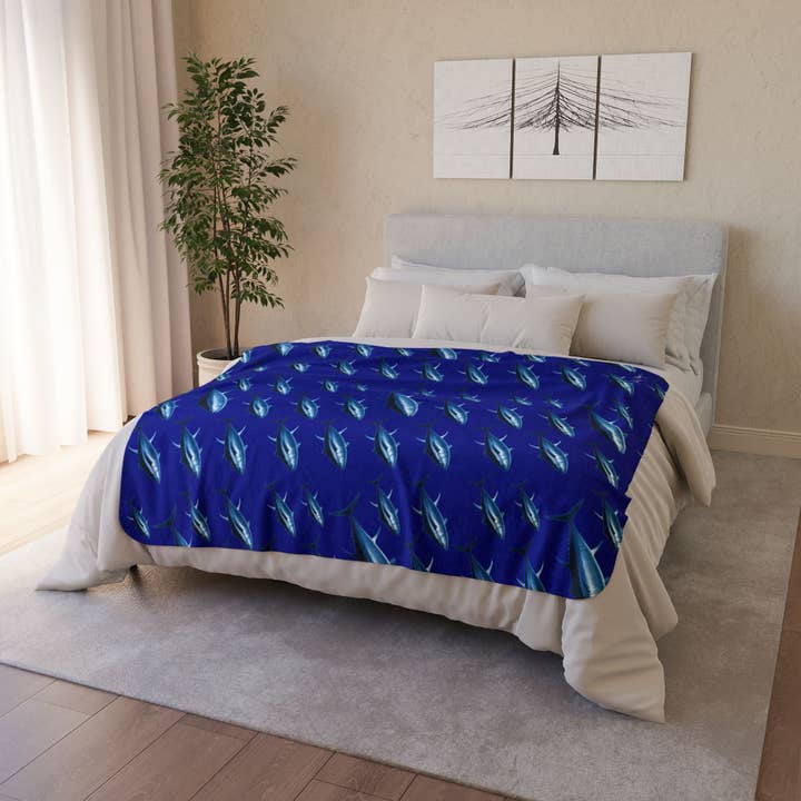 Blue Tuna Super Soft Sherpa Blanket for wholesale by Nick Mayer Art