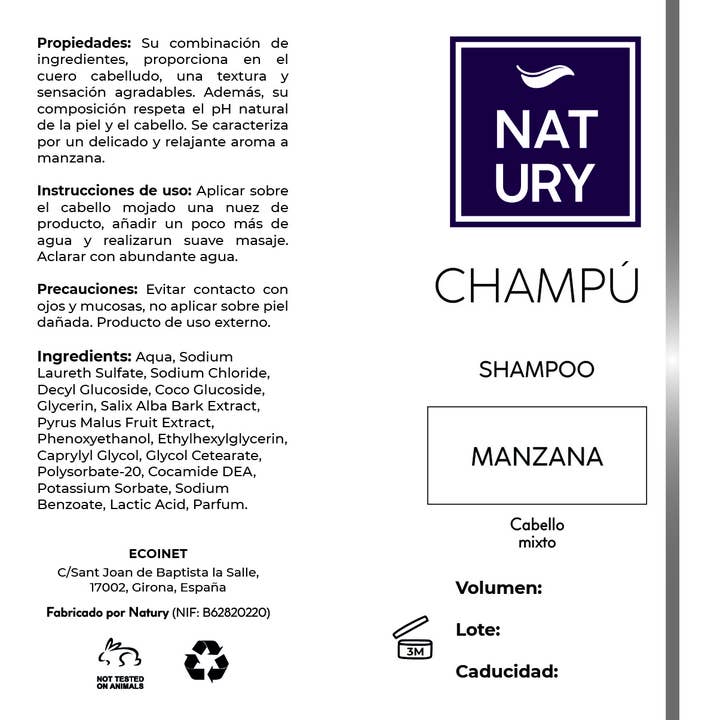 Natury Greencare - Wholesale Hair Shampoo - Apple Shampoo Label (Pack 10)