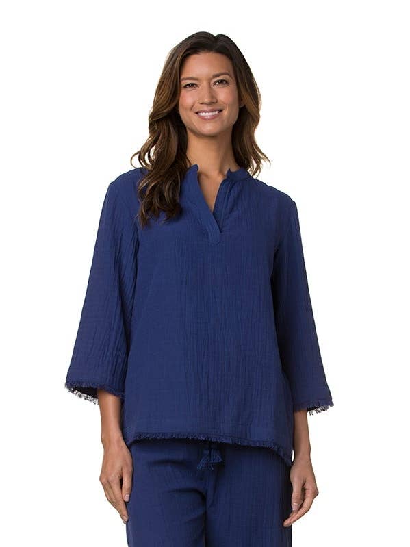 TUNIQUE HANCHE BEACHCOMBER - BLEU TANGER pour la vente par Helen Jon