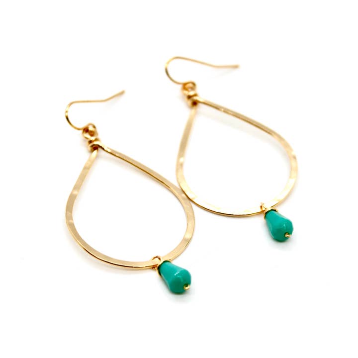 Enkle Teal Dråbe Guld Øreringe - E1-007 for engroshandel hos LIZOU