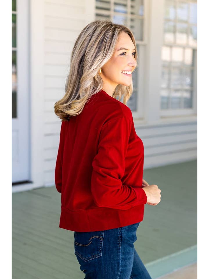 Red Strike Your Interest Crop Sweatshirt for wholesale on Faire