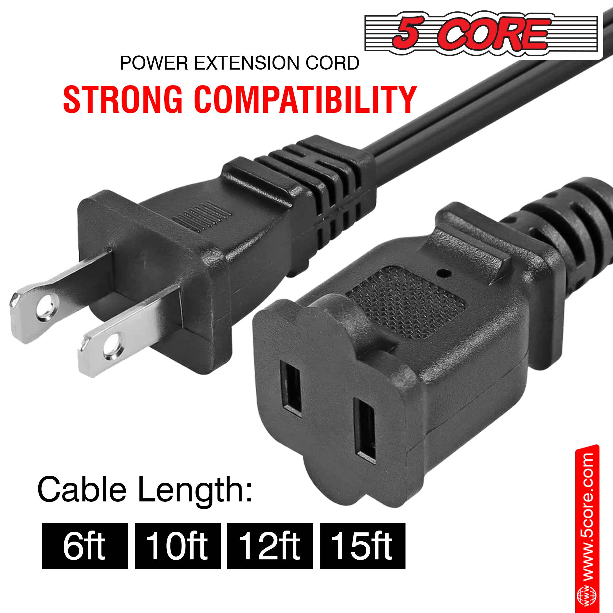 K Cube Inc - Wholesale Speakers - 5Core AC Power Cord 10Ft Male Female 2 Prong Extension Cords5