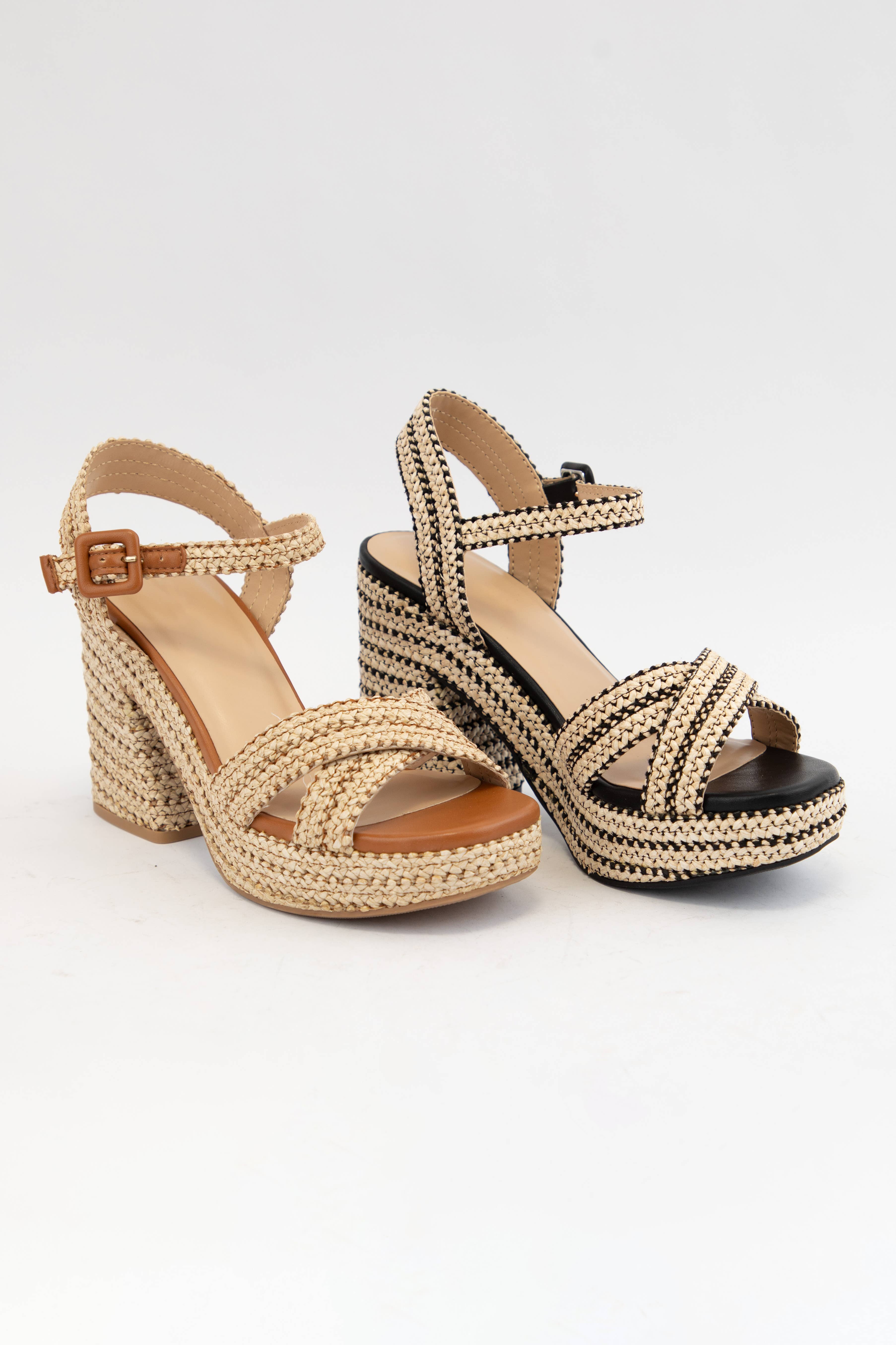 CCOCCI - Vendita all'ingrosso Scarpe con plateau - Donna - SANDALI YARA IN RAFIA CON CINTURINO IN TESSUTO INTRECCIATO E TACCO SVASATO CON PLATEAU1