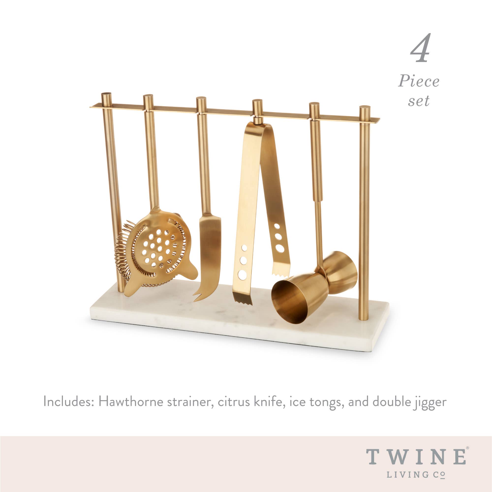 Twine - Wholesale Bar Tool - Gold Plated Stainless Steel Bar Tool Set with Marble Stand6