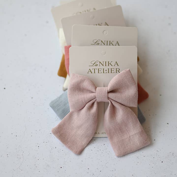 Lanika Atelier, Nika Korošec s.p. - Wholesale Hair Bow - Women's - Midi linen hair bows in pastel colors0