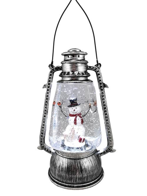 Lanterne à LED blanche boule à neige avec bonhomme de neige et Père Noël pour la vente par Starlight Collection