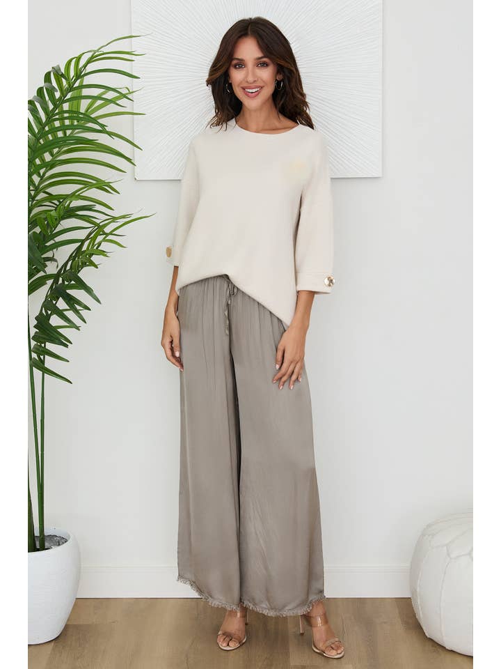 VENTI6 - Vendita all'ingrosso Pantalone - Donna - PANTALONI A GAMBA LARGA CON ORLO A FRANGE IN SETA ITALIANA (6109)29