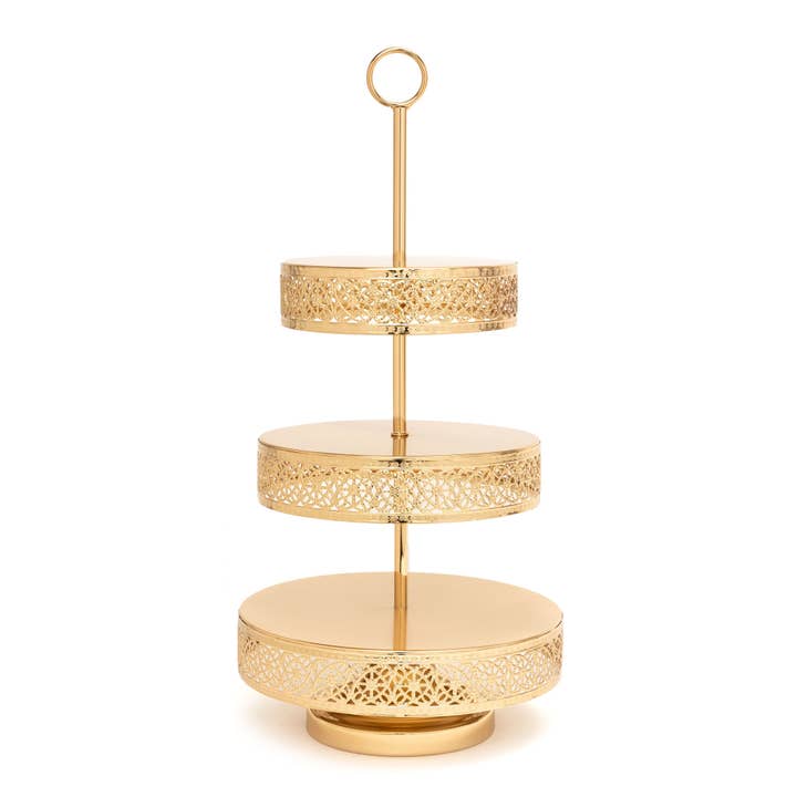 3 Tiered Dessert Stand 23" - Gold for wholesale on Faire