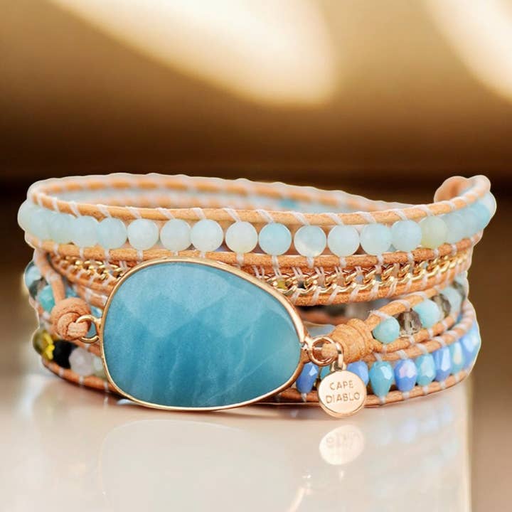 Healing Amazonite Protection Wrap Bracelet for wholesale by Cape Diablo