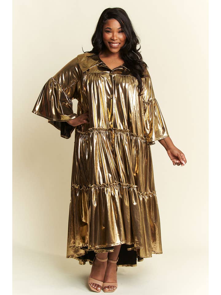 Namatt Design - Vente Robe – femme - Robe évasée plissée métallisée à plusieurs niveaux à manches évasées14