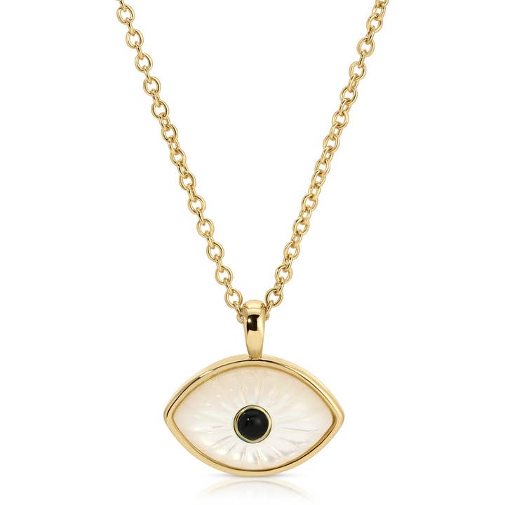 Protect Pendant Mini - Mother of Pearl/Black Onyx for wholesale by Elizabeth Stone Jewelry