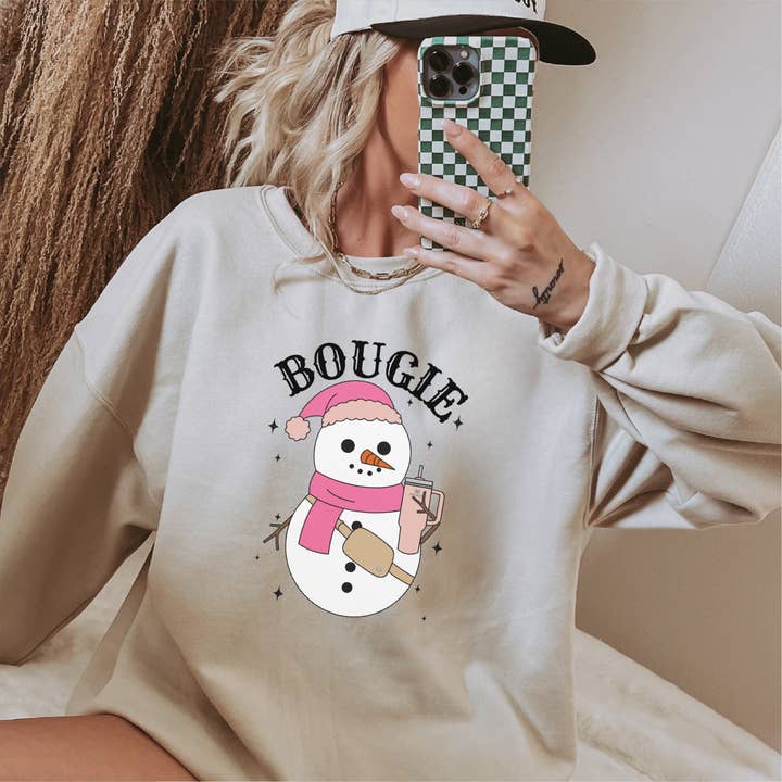 Bougie Snowman DTF Transfer – Stylish Winter Design for wholesale by Nashville Design House