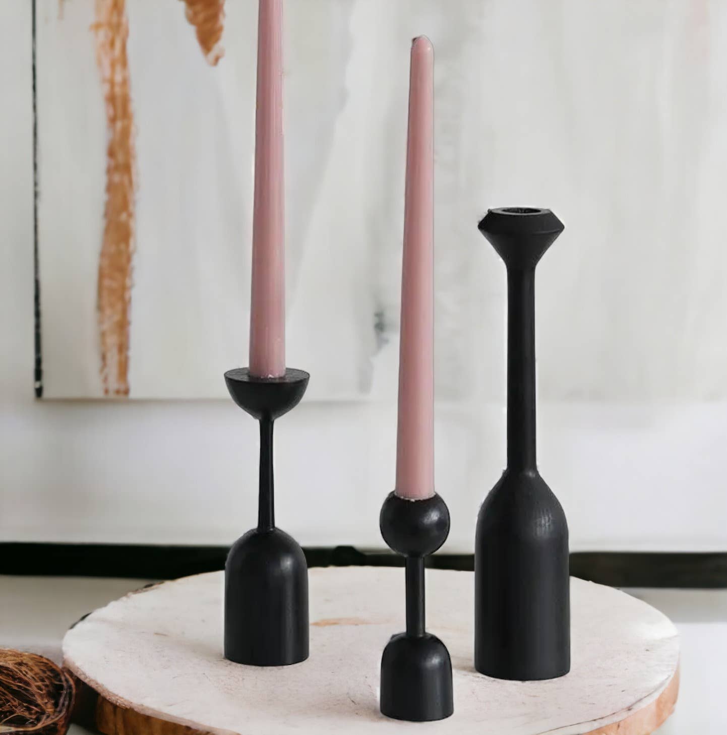 IVORE.GROUP (We cover All Import duty) - Wholesale Candle Holder - Black Wood Candle Holder | Modern Table Centerpiece2