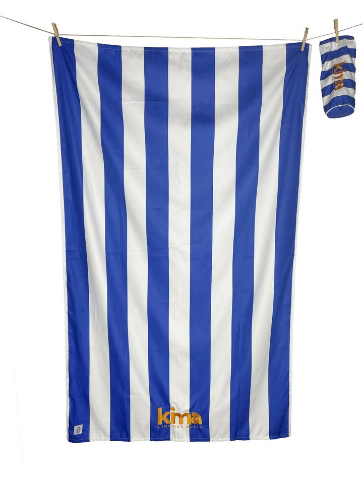 Serviette de plage XXL en microfibres - Rayure Navy pour la vente par KIMA