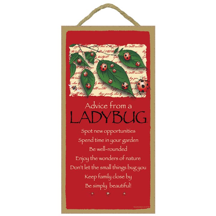 Ladybug / Advice From - 5" x 10" wood plaque, sign - licens for wholesale by SJT Enterprises, Inc.