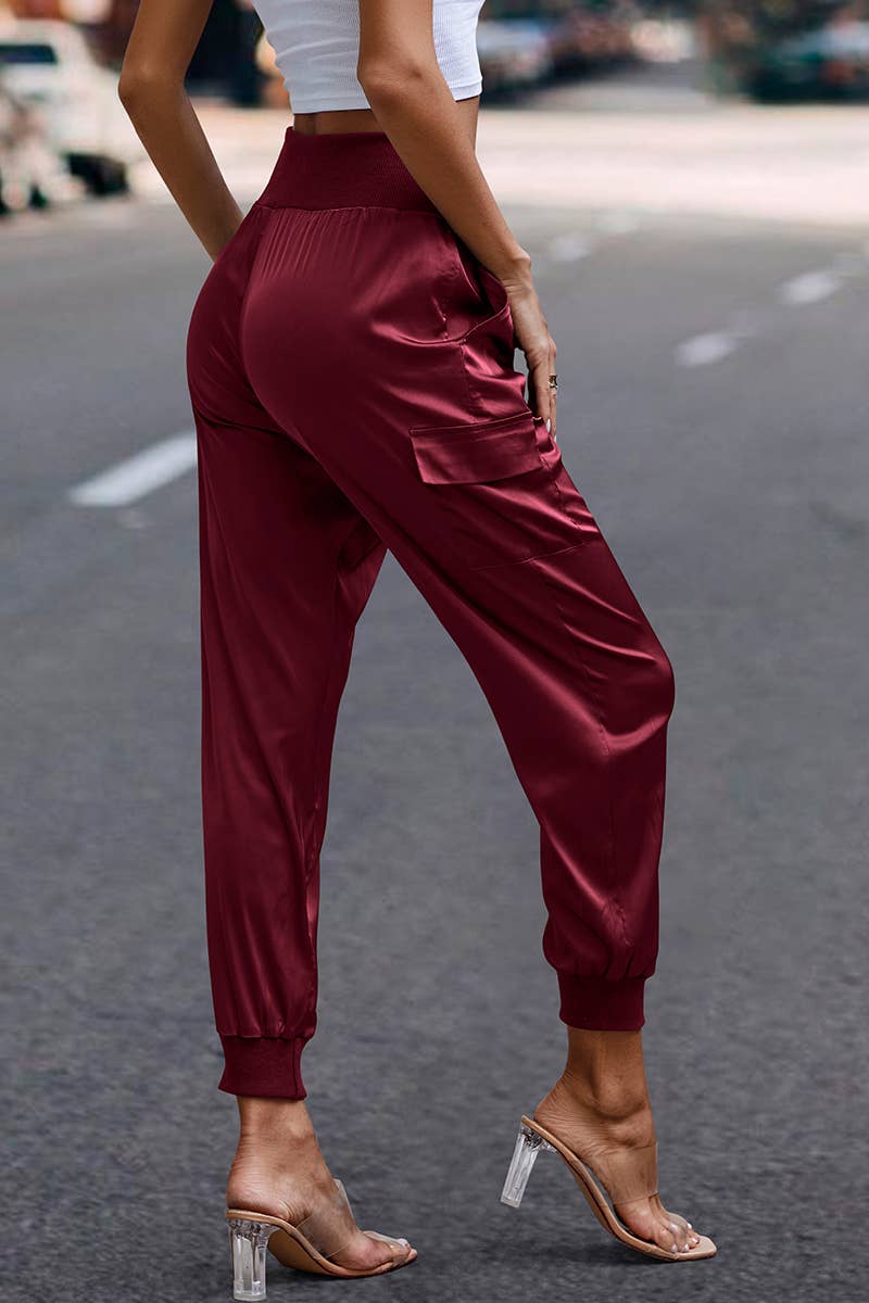 Elings - Wholesale Pants - Women's - High Waist Long Pant Trousers With Pocket Satin Jogger Pants16