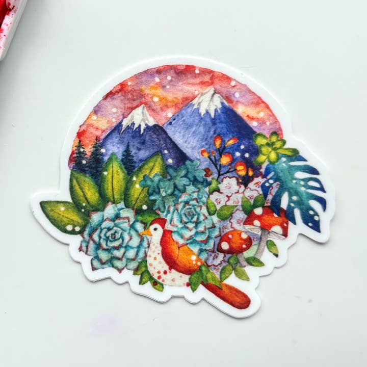 Autocollant en vinyle Galaxy Mountain - Autocollant nature botanique pour la vente par Owlfeathers Watercolor