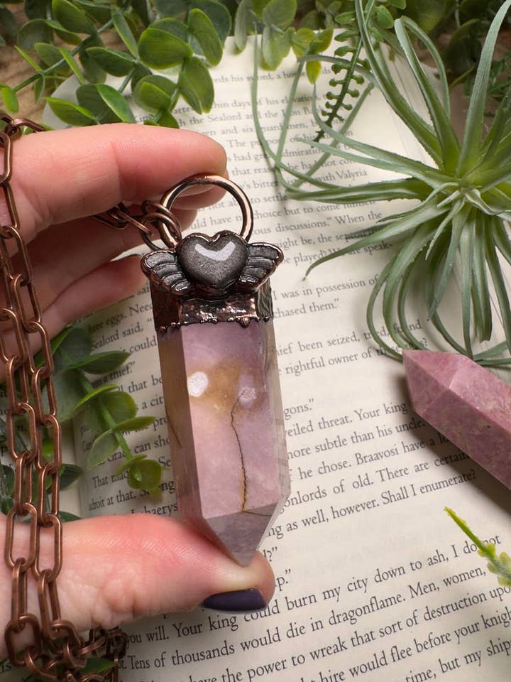 Gothic Angel Statement Necklace- Silver Sheen Obsidian and Mookaite Jasper for wholesale by Copper Ashes