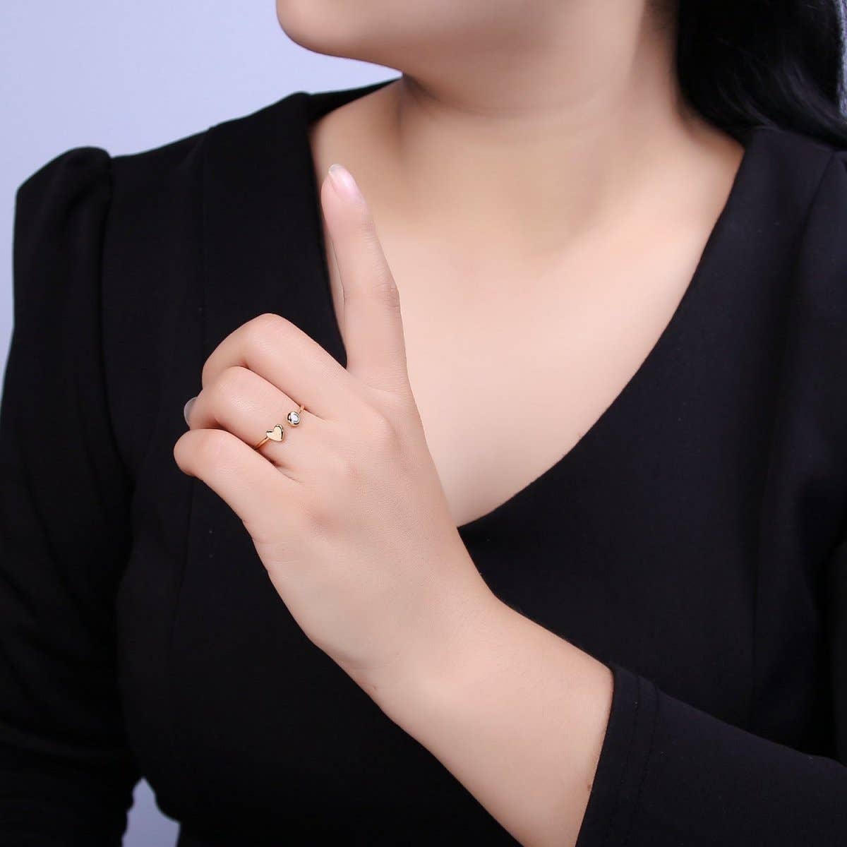 Aim Eternal - Wholesale Multi-Stone Ring - Minimalist Crystal Zirconia CZ, 16K Gold Filled Geometric Heart Open Adjustable Ring U-3461