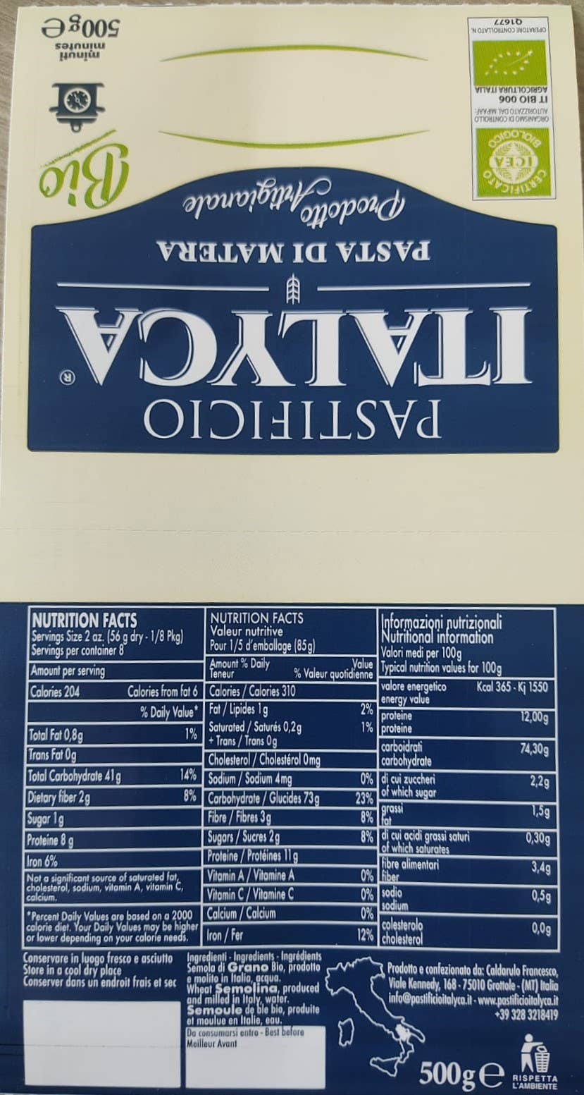 Italyca – Engroshandel Pasta – CAVATELLONI ITALYCA 100% ITALIENSK ØKOLOGISK HÅNDVÆRKSPASTA 2