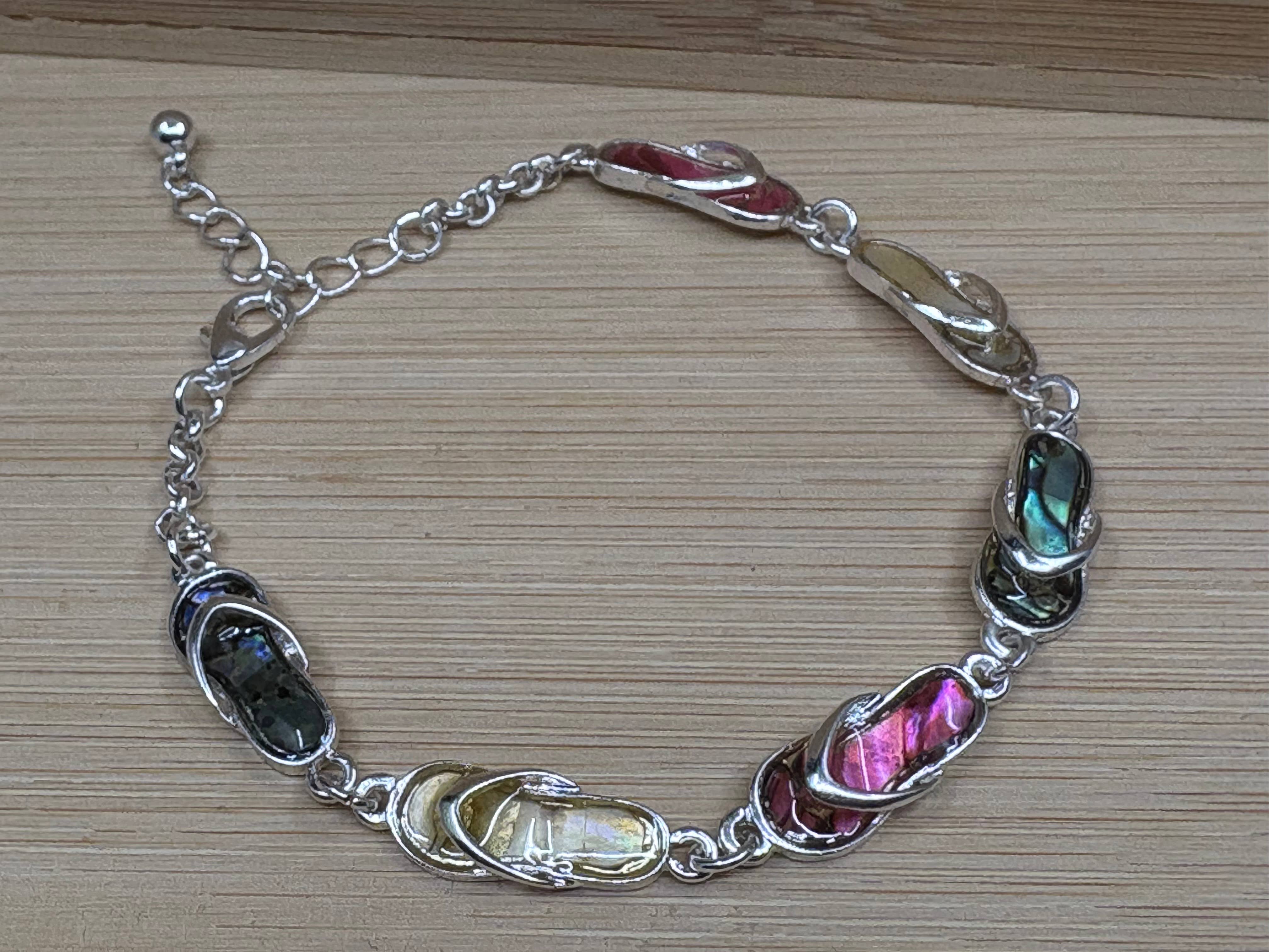 0011 PREMIERE - Wholesale Link & Chain Bracelet - FR2699 Multi-Tone Abalone Flip Flop Link & Chain Bracelet3