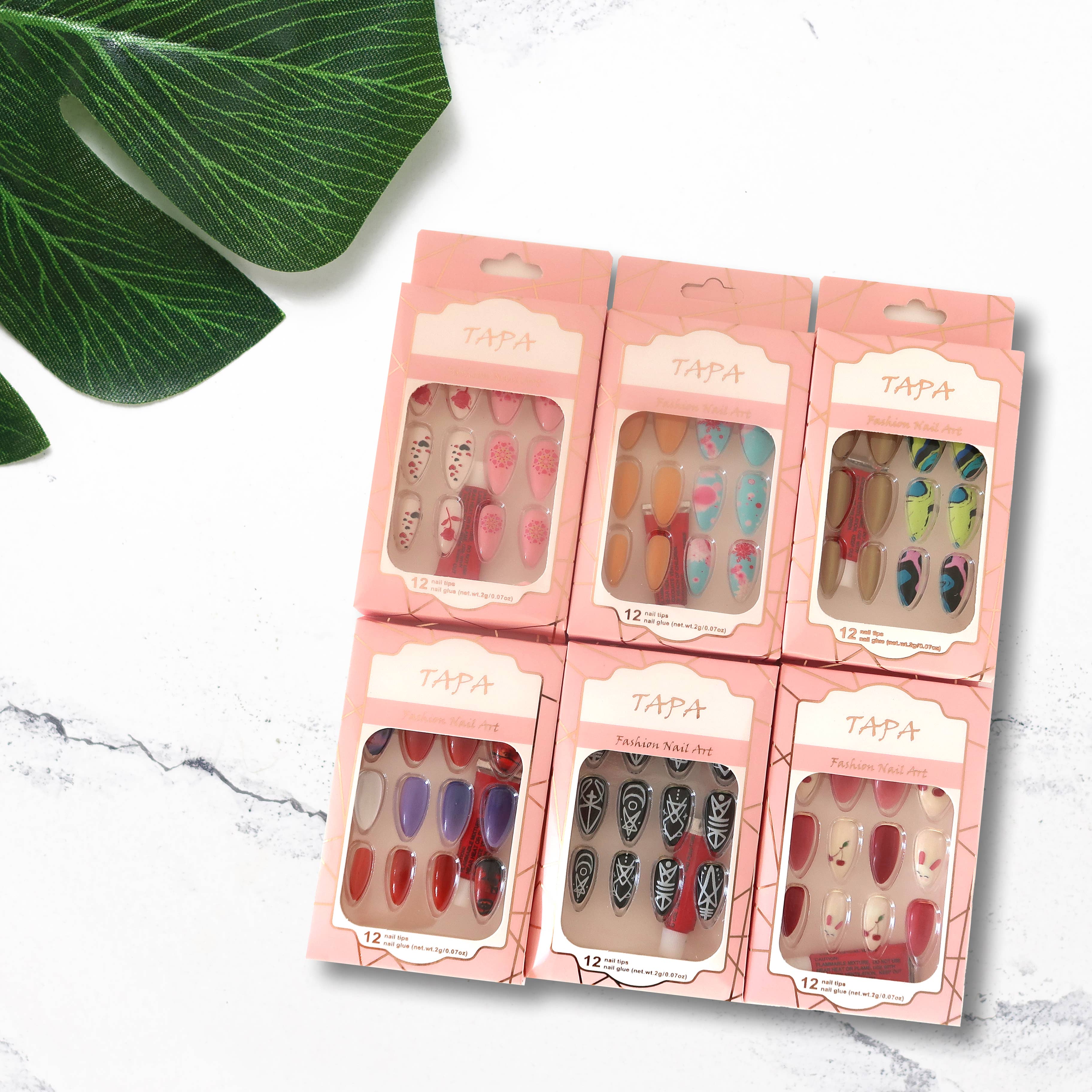 ASSORTED Multi Design Almond Fake Nail Set SS1112-35 (12PC) for wholesale on Faire6