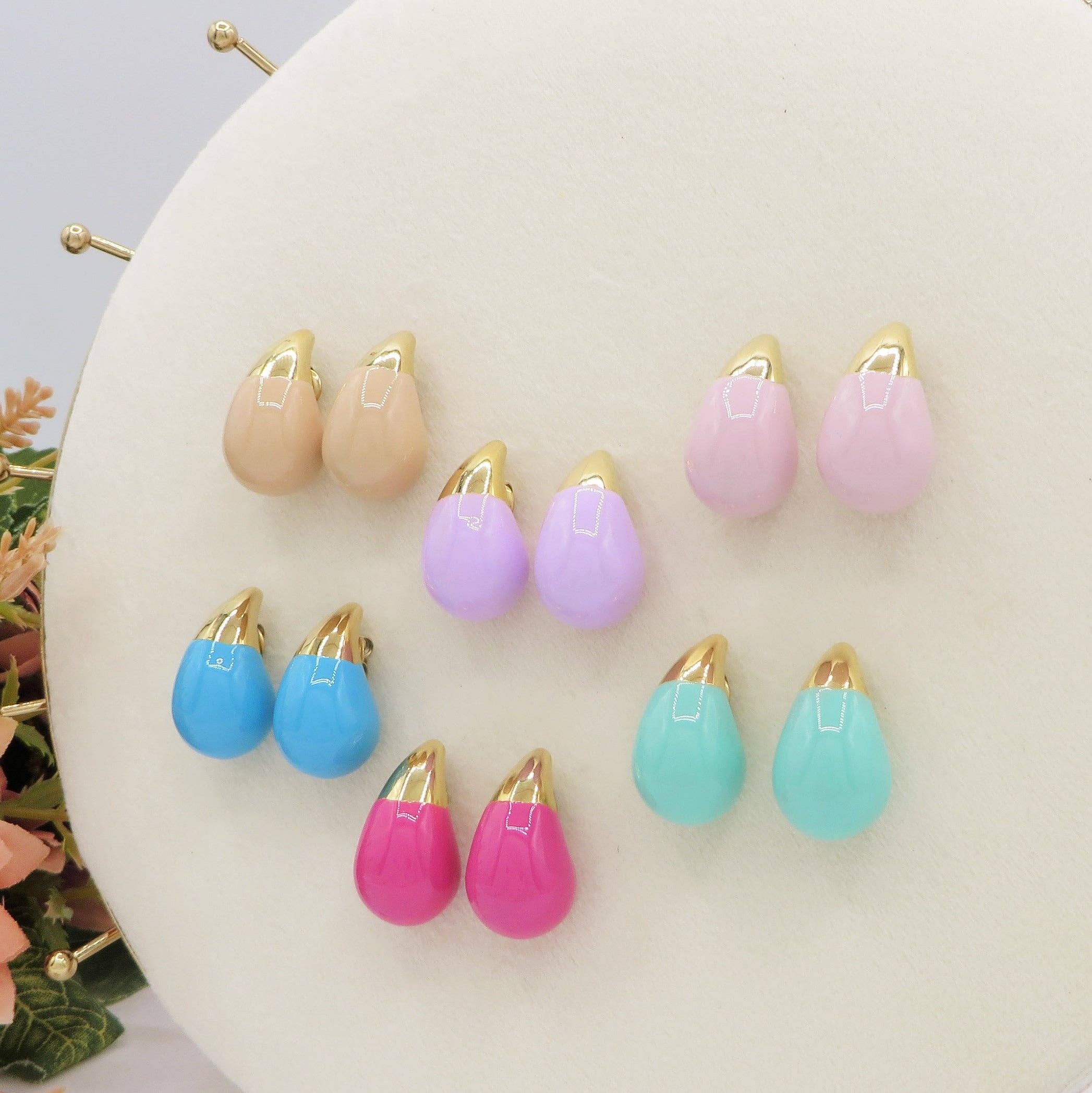 Daemon srls - Wholesale Stud/Post Earrings - DROP SPRING COLOURS - ACCIAIO  inossidabile ~ Paio Orecchini goccia bombe' smaltati4