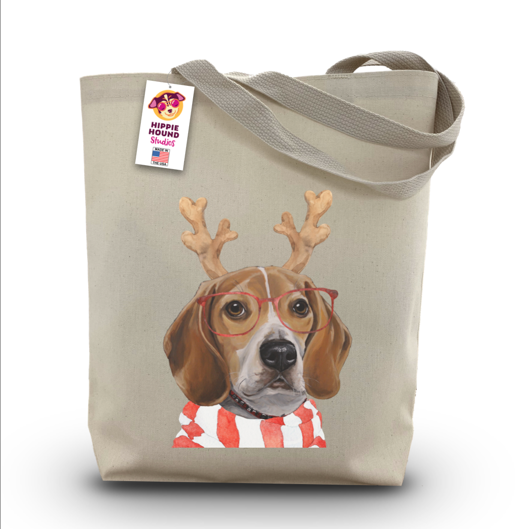 Hippie Hound Studios - Wholesale Tote Bag - Women's - Christmas Dog Tote Bag, Beagle Tote Bag, Christmas Gift0