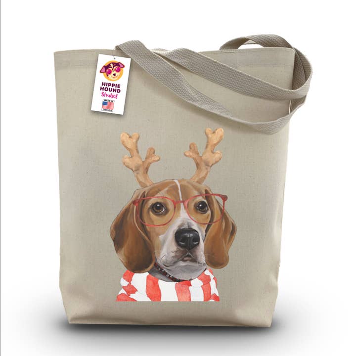 Hippie Hound Studios - Wholesale Tote Bag - Women's - Christmas Dog Tote Bag, Beagle Tote Bag, Christmas Gift