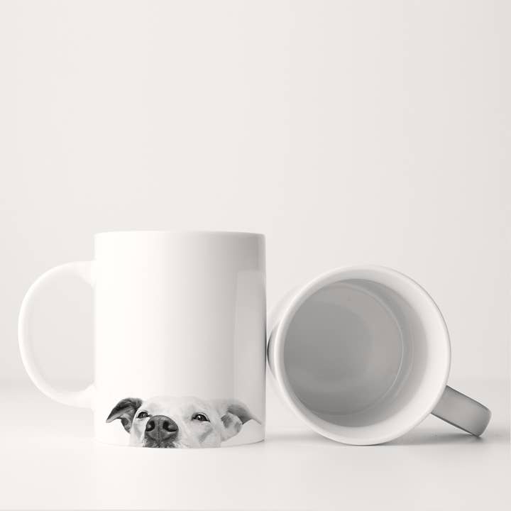 Peeking Pitbull (White) Mug for wholesale by Perkie Prints