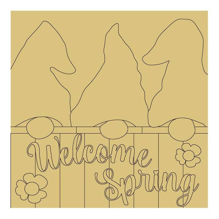 Welcome Spring Gnome Design By Lines Unfinished Wood Cutout for wholesale by Diverse Woodworking