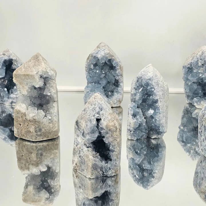 Large Celestite Crystal Prism / Towers Carving 1-1.2 KG for wholesale by Distinction Crystals