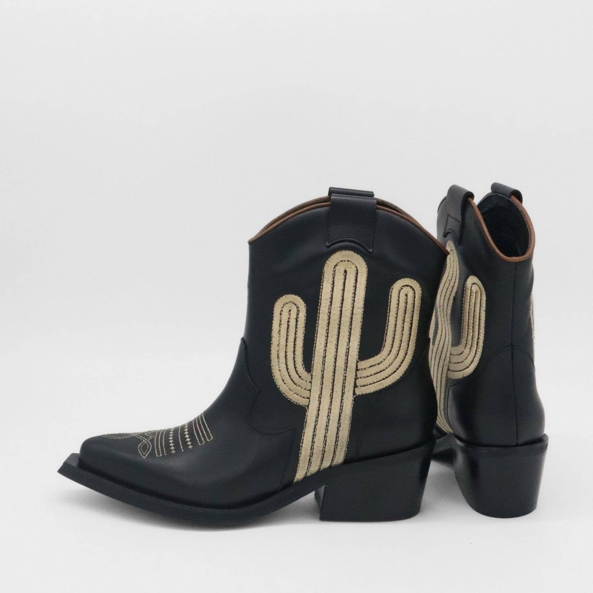 Schwarz Oasis Western Cowboy Damenstiefeletten aus schwarzem Leder für den Großhandel auf Faire7