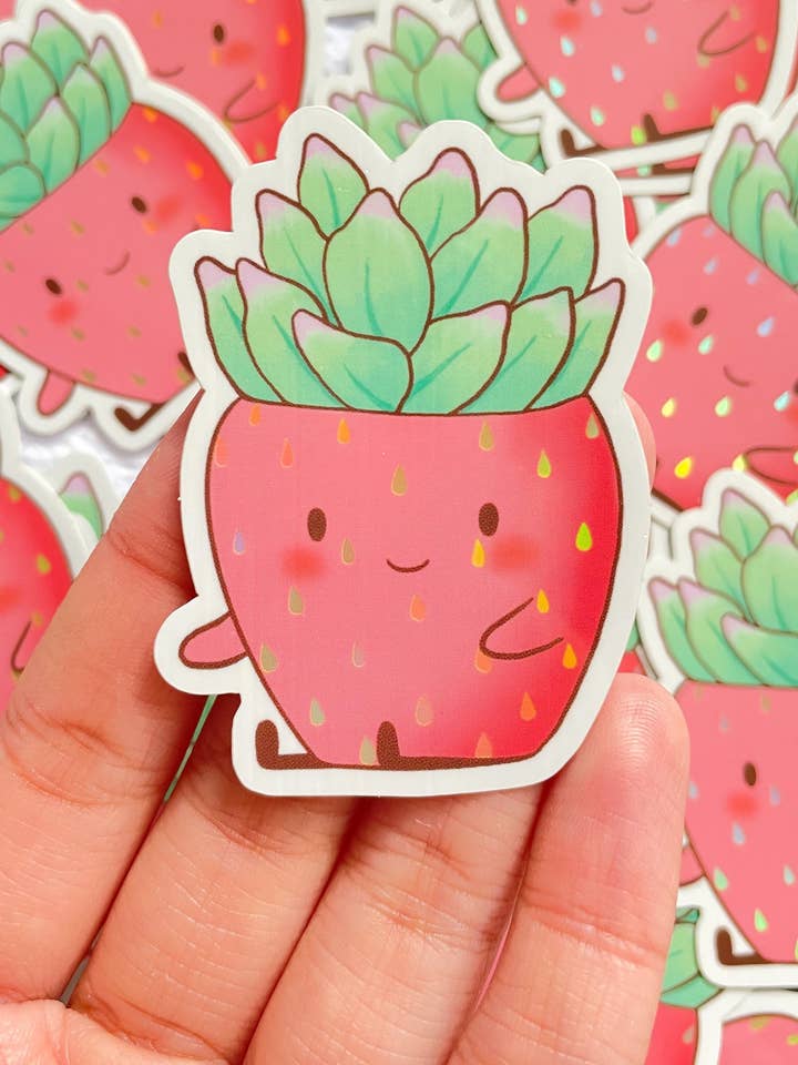 Autocollants mignons kawaii fraise et succulente pour la vente par Artsyvushop