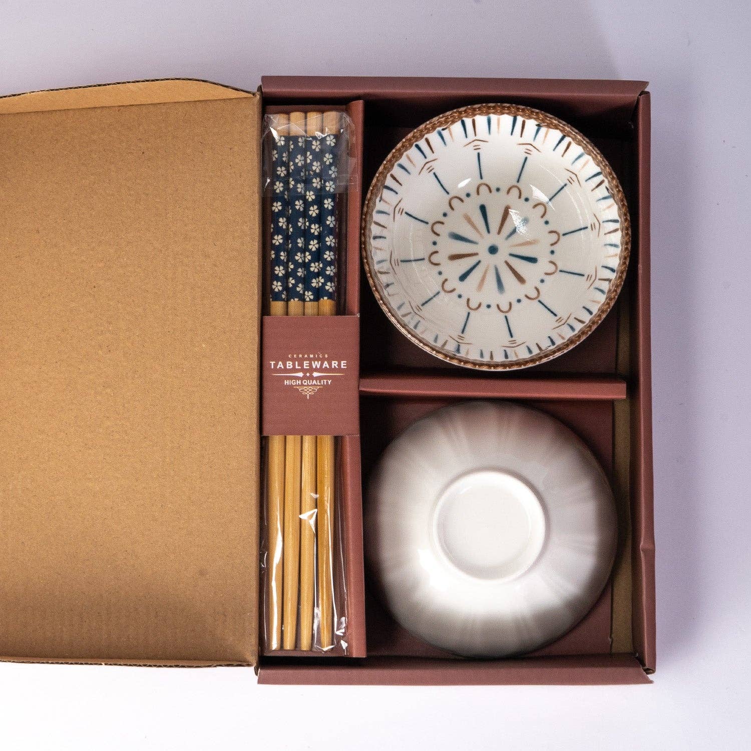Urban Tokyo - Wholesale Bowl - Floral Arabesque Double Rice Set of 10oz 4.5"D Bowl With Chopsticks Gift Set 1/24)4