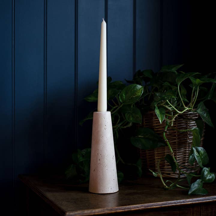 Arthur Cameron - Wholesale Candle Holder - Argyll - Travertine Conical Shaped Candlestick Holder