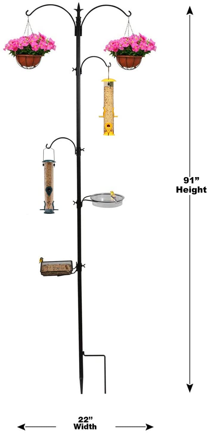 Ashman Online - Wholesale Bird Feeder - Premium Bird Feeding Station with 2 Bird Feeders Included for Outside - Multi Feeder Pole Stand Kit with 4 Hangers, Bird Bath and 5 Prong Base for Attracting Wild Birds - 22 Inch Wide x 92 Inch Tall.7